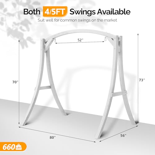 Image of VINGLI 6.7FT Wooden Porch Swing Frame, 1000-lb A-Frame Stand, White