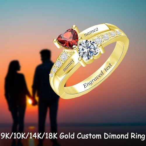 DOVRAN Custom Birthstone Rings for Women 9K/10K/14K/18K Gold Dimond and Crystal Personalized 2 Name Rings for Mothers Day Engagemet Ring 3.5# - 12#4