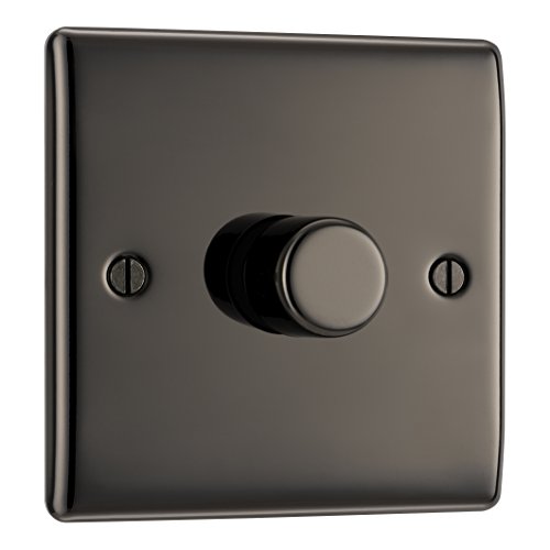 BG Electrical Intelligent Single Wall Dimmer Switch 2 Way Raised Profile Round Edges Nexus Metal Black Nickel 200W NBN81