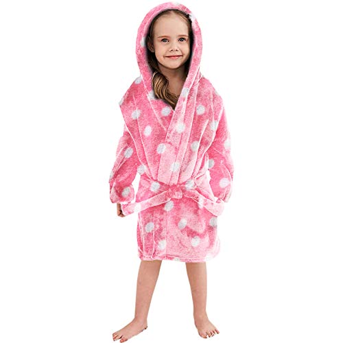 Toddler Baby Girls Boys Polka Dot Flannel Robe Hooded Bathrobe Thick Warm Bathrobe Night-Robe Pajamas Pink
