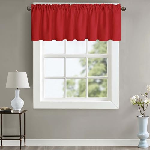 Ladity Red Valance for Window Kitchen Room - Darkening Valance for Living Room Bedroom - 52 W x 18 L Rod Pocket Small Window Valance Set of 1