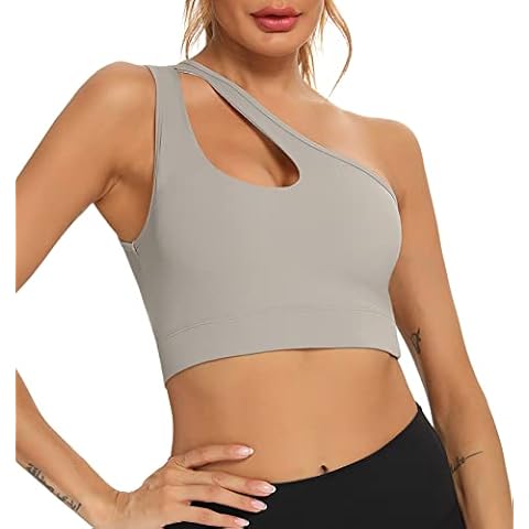 Enjoyoself Womens Sexy One Shoulder Sports Bra Workout Tops Cute Yoga Bra Medium Support for Running Athletic Gym Fitness Cover