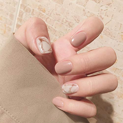 YBSHIN Marble Press on Nails Khaki Square Fake Nails Short Glossy Pure Color