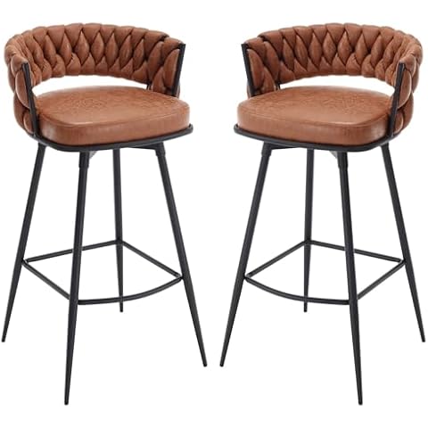 BV Bar Height Bar Stools Set of 2, 30 inch Seat Height Bar Stools, 180° Swivel Barstools with Woven Back and Footrest, Suede Fabric Counter Stools for Kitchen Island, Bar Pub Cover