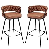 BV Bar Height Bar Stools Set of 2, 30 inch Seat Height Bar Stools, 180° Swivel Barstools with Woven Back and Footrest, Suede Fabric Counter Stools for Kitchen Island, Bar Pub