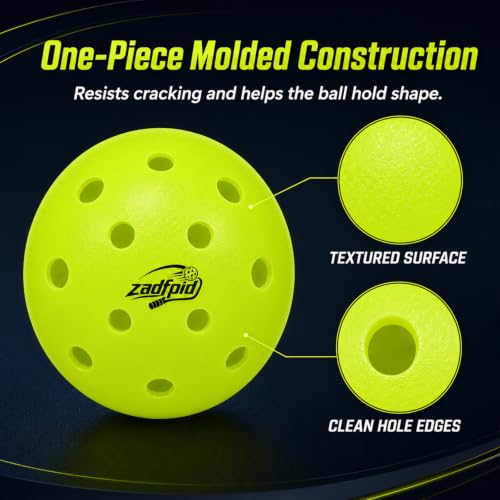 zadfpid Pickleball Balls, Neon Yellow 40-Hole 74 mm,One-Piece,12Pack - image 2