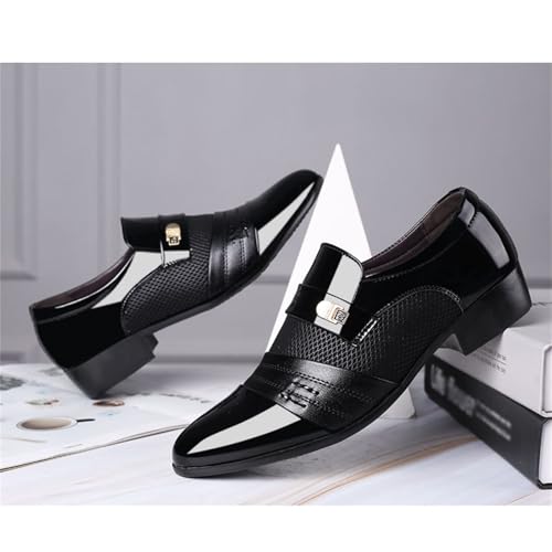 Men's Patent Leather Cap Toe Mesh Slip on Dress Loafers Formal Work Business Dress Office Shoes for Male2