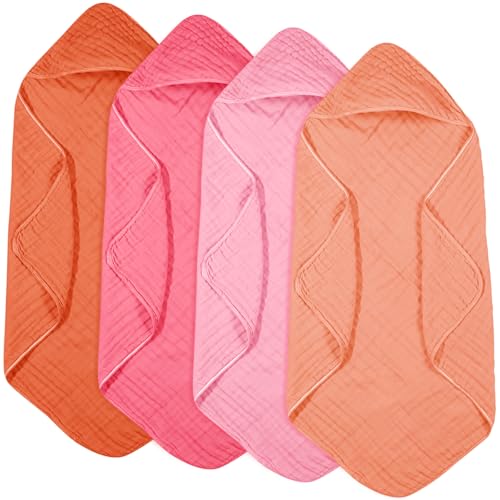 Peryiter 4 Pcs Muslin Hooded Baby Towels,Rainbow Colors