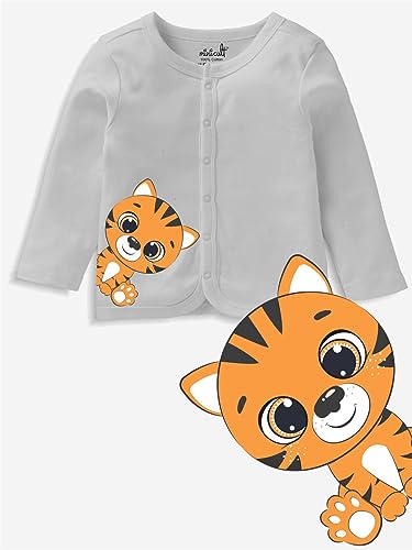 minicult Cotton Unisex Front Open Full Sleeve T-Shirt with snap Buttons and Cute Prints Combo Pack