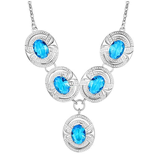 Collier plaqué argent et pendentif ovale évidé en zircone bleu profond