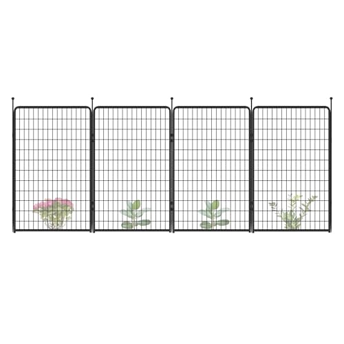 Image of FXW Garden Fence Outdoor for the Yard - 50in(H) x 10.4ft(L) Heavy Duty Metal Animal Barrier for Dog, No Dig Decorative Dog Fence, 4 Panels, Black