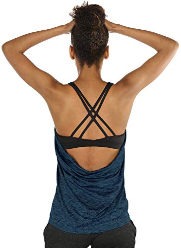 icyzone Women's Workout Tank Tops Built in Bra - Strappy Athletic Yoga Top, Exercise Gym Sport Shirt (M, Royal Blue)