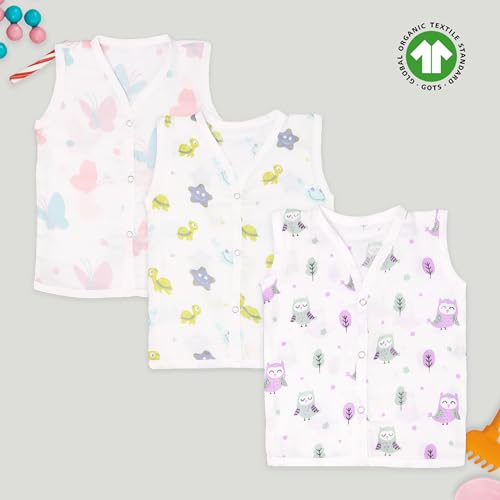 Image of Kidbea Baby Jhabla for Newborn Baby | Cute Printed Muslin Cotton Clothes for Infants Kids | Soft Breathable Sleeveless Baby Wear