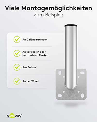 goobay Sat Wandhalter mit Bohrung für Balkonhalterung / Halterung für Satellitenschüssel bis max. 85cm / Masthalterung / Winkelhalter / Wandausleger / Antennenhalterung mit 350mm Wandabstand 60503
