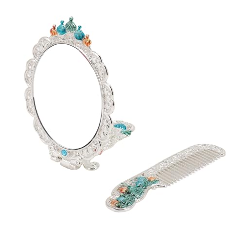 Espejo de mano vintage con peine set plegable metálico miniatura 4