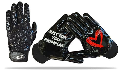 Scale Wear Design Just for You Momma Football Gloves - Sticky Tacky Pro Grip Super Palms Boost Your Game Glove Sizes Youth Adult Mens This One (Black, Youth - Large)