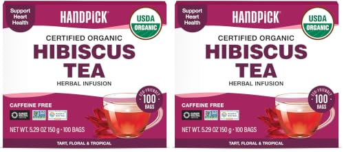 Image of HANDPICK, Organic Hibiscus Tea Bags (100 Tea Bags) | Caffeine-Free, 100% Natural Pure Indian Hibiscus Flowers (Pack of 2)