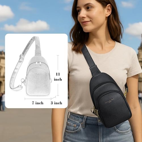 INICAT Crossbody Sling Bags Travel Cross Body Purses Faux Leather Fanny Packs Chest Bag for Women, Black, Small, Travel Backpacks