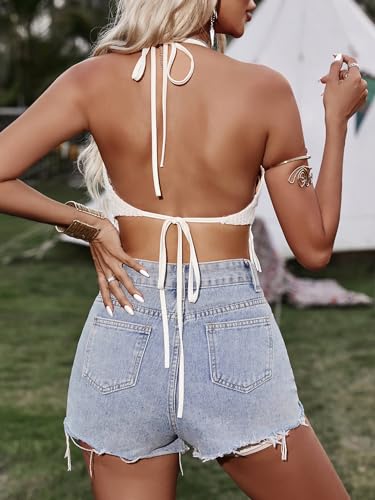 SHENHE Women's Sexy Fringe Top Crochet Halter Hippie Crop Tops Tassel Backless Asymmetrical Festival Bandana2