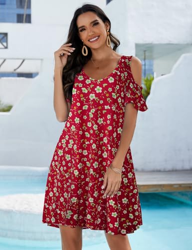 Image of JollieLovin Womens Plus Size Short Sleeve Cold Shoulder V Neck T-Shirt Dress with Pockets