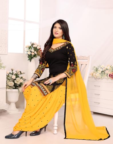 Image of Yashika Women's Printed Dress Material - Unstitched Crepe Fabric Kurti, Pants & Dupatta Set (AZ-YS-P1-HIMANI BLACK), Customizable Length