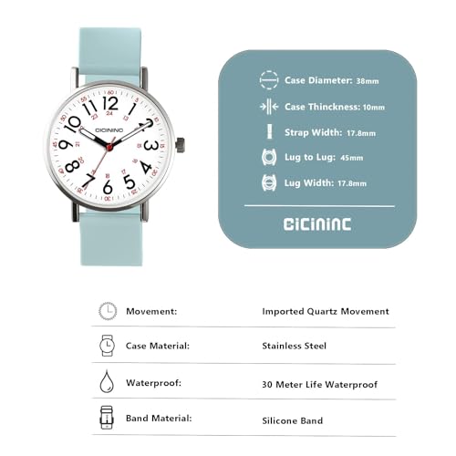 Image of Watch with Second Hand Nursing for Women, Analog Watches for Nurses, 12 /24 Hour Military Time, Easy Read Dial, Colorful Silicone Band