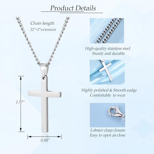 EPIRORA 10/11/12/13/14/15/16/17/18/19/20th 21st Birthday Gifts for Men Boys, Stainless Steel Chain Silver Cross Necklace Jewelry Presents for Son Grandson Nephew Brother3