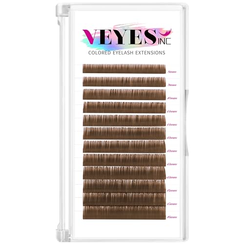 VEYES INC Colored Lash Extensions 03 05 07 15 C/D Curl 8-16mm Mixed Length Tray Premium Individual Silk Eyelashes Professional Supplies for Lash Techs (Light Brown 0.03 CC 8-16mm)