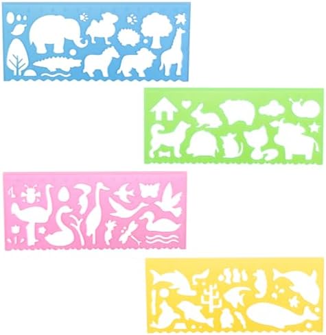 Drawing stencil, 4 Pieces Transparent Ruler Animal Stencils Set for Kids Office Measuring Tools