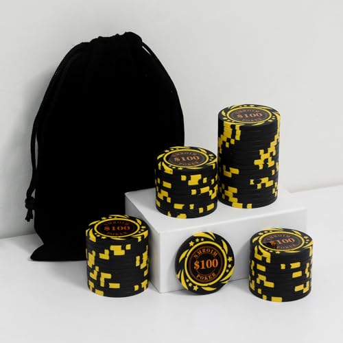 Nmroim 13.5 Grams Clay Poker Chips Casino Poker Chips Asy to Recognize Numbered Chips 40mm Large Chips, Pack of 50 Pieces ($100)