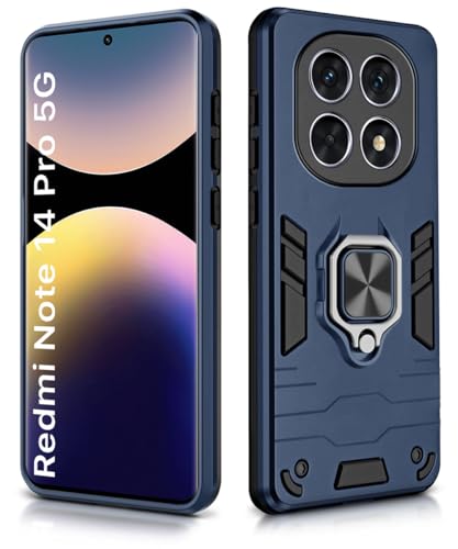 Image of WOW IMAGINE Shock Proof Back Case Mobile Cover for Redmi Note 14 Pro 5G | Poco X7 5G | Back Cover Case (Tough Armor | Hybrid PC + TPU | Ring Holder & in-Built Kickstand | Blue)