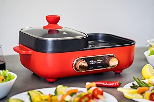 SKAIVA 3 in 1 Hot pot with grill and steamer, Portable electric hotpot grill and steamer, Multifunction 3 in 1 Korean BBQ grill indoor shabu shabu hotpot electric griddle