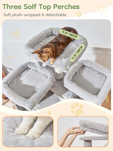 Image of Taoqimiao 76-Inch Cat Tree XXL for Large Cats, Giant Cat Tower with Scratching Board, Extra-Large Metal Hammock, 3 Perches, 7 Sisal Posts, 2 Big Condos, Hanging Basket, Light Gray, MS047W