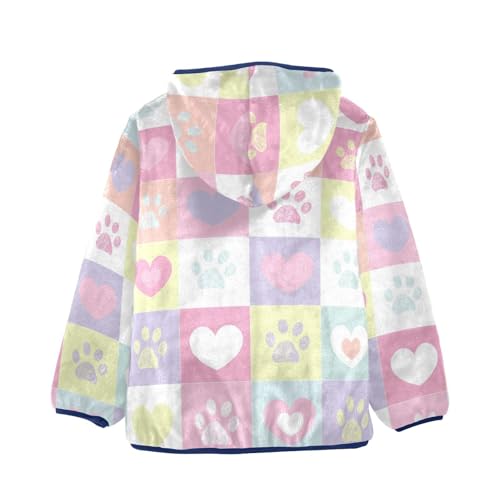 Plaid Pastel Hearts and Paws Girls Fleece Jacket Girls Fall Jacket Girls Zip Up Hoodie Girls Sherpa Jacket 2-10T2