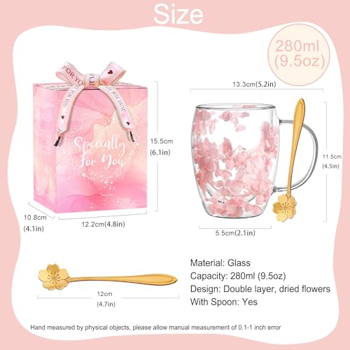 Gifts for Women Dried Flowers Double Wall Glass Coffee Mugs Cute Glass Tea Cups with Handles Autumn Mug Christmas Birthday Gifts for Best Friend Teacher Mum Gifts New Home Gift Ideas Home Decor