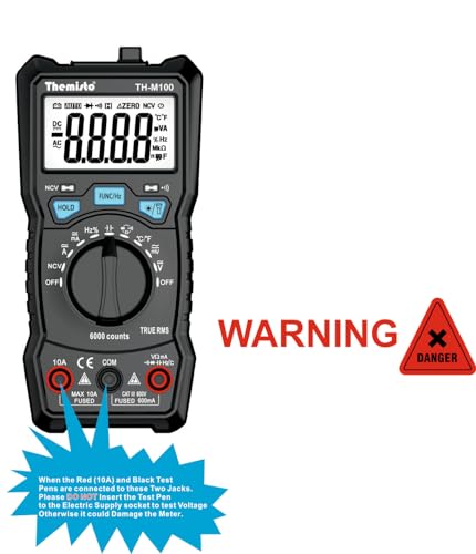 Themisto TH-M100 AC/DC Current, True RMS Digital Multimeter | 6000 Counts |10A | Black