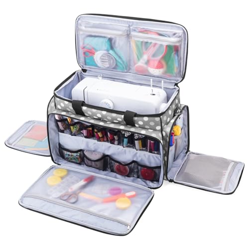 LUXJA Sewing Machine Case with Removable Padding Pad, Travel Case for Sewing Machine and Accessories (Fit for Most Standard Sewing Machines), Gray Dots (Bag Only)