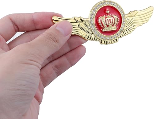 OAN Winged King Crown Emblem Sticker for All Cars, Bikes, Metal (Gold with Red) Size: 11cm x 4.5cm x 2mm