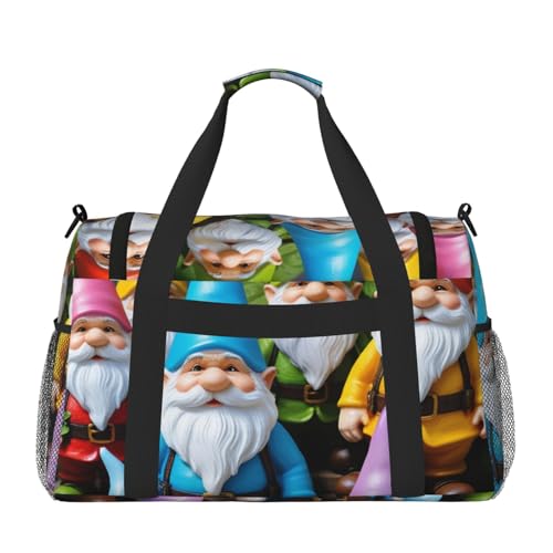 Colorful Gnomes Print Travel Duffle Bag - Foldable Personal Item Travel Bag for Women & Men,Carry-On Convertible Crossbody Tote Bags with Adjustable Shoulder Strap & Pockets 13x10.2x19.7 in2
