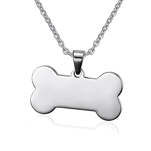 AOCHEE Stainless Steel Dog Tag Necklace Bone Shaped Pendant Necklace Pet Lover Jewelry Gift