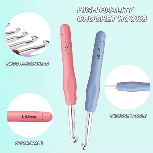 Image of Yarniss 12 Size Crochet Hooks 2.0~8.0mm,Ergonomic Crochet Hook for Beginner