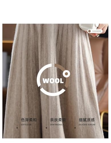 Women Fall Pleated Thicken Elegant Winter Long Cashmere Knit Skirt Elastic Waist 100% Wool Skirt Gray M2