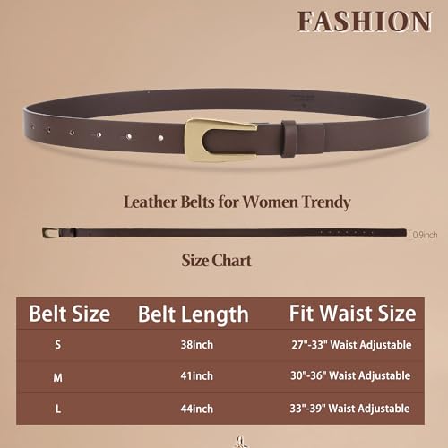 Womens Belts for Jeans Fashion Leather Waist Belts with Gold Buckle, Slide Loop4