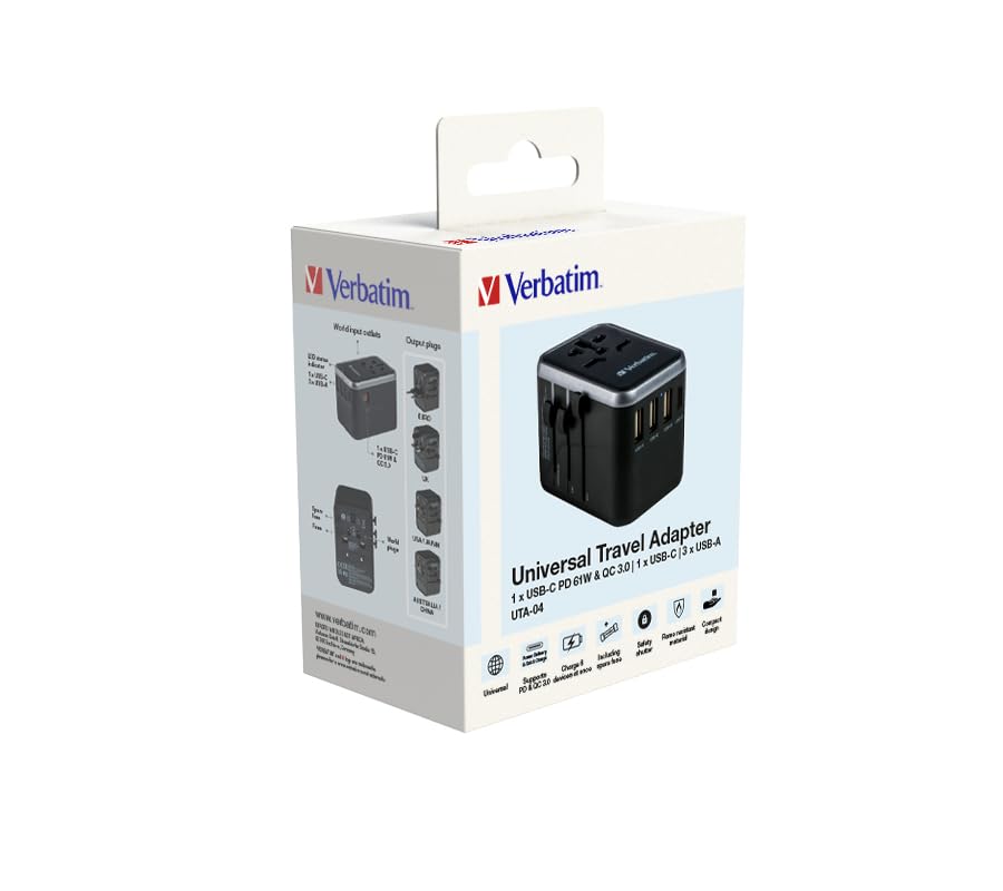 VERBATIM 49546 - UTA-04 UNIVERSAL TRAVEL ADAPTER - PD61W / QC / 3xUSB / 2xType-C