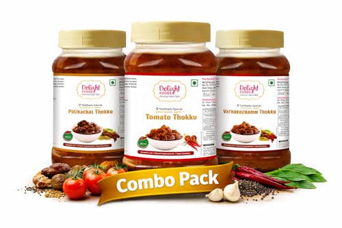 Image of Delight Foods Mylapore Iyer's Karnataka Special Combo 2.4kg (800g x 3) | Vathakozhambu, Tomato Thokku & Pulikachal Paste | Authentic Tamil Brahmin Style Pickle & Ready Rice Mix