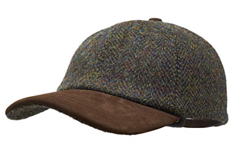 Borges & Scott Munro Baseball Cap - 100% Wolle - Harris Tweed – Schirm aus Nubuk Leder - Wald