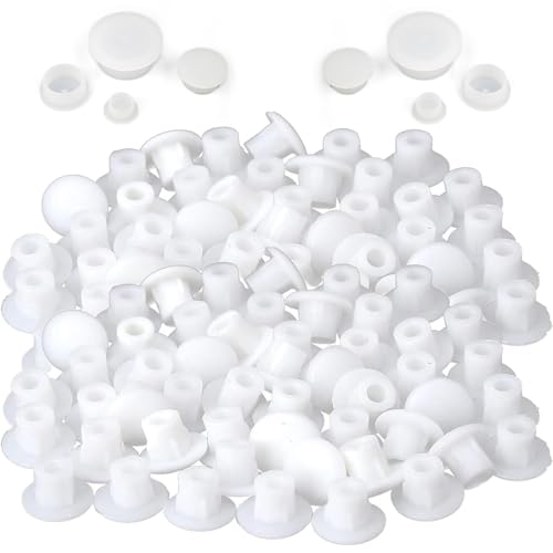 BRITECO 120PCS Screw Hole Covers - Plastic Plugs for Holes, White Screw Caps in 4 Sizes (5mm, 6mm, 8mm, 10mm), Durable Screw Covers for Furniture, Doors, Cabinets, and Shelves