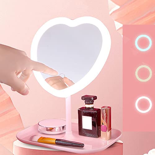 Espejo de maquillaje con luz LED y carga USB rojo miniatura 7