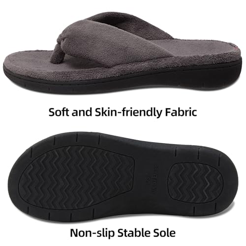 Thong Spa Slippers for Women with Arch Support Flip Flop House Sandal Slippers Soft & Comfortable Coral Velvet Durable Rubber Outsoles for Indoor and Outdoor All Days Wear Black Grey US6-US112