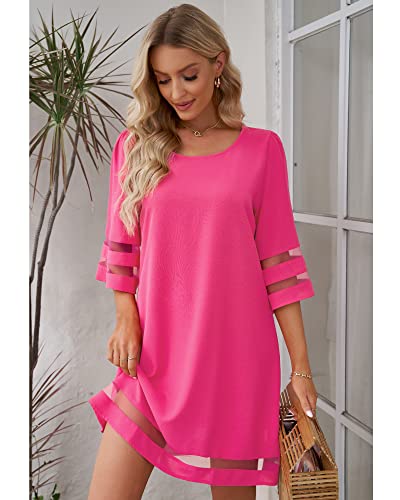 Lookbookstore Summer Dresses For Women 2024 Hot Pink Tunic Dresses For Women Party Shift Dress 3/4 Sleeve Dresses For Women Dressy Cute Loose Dress Summer Hot Pink Dress Size L Size 12 14 thumb #2